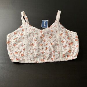 Joyana Floral Crop Top Eyelet Trim Sleeveless Blouse Summer‎ Boho White L